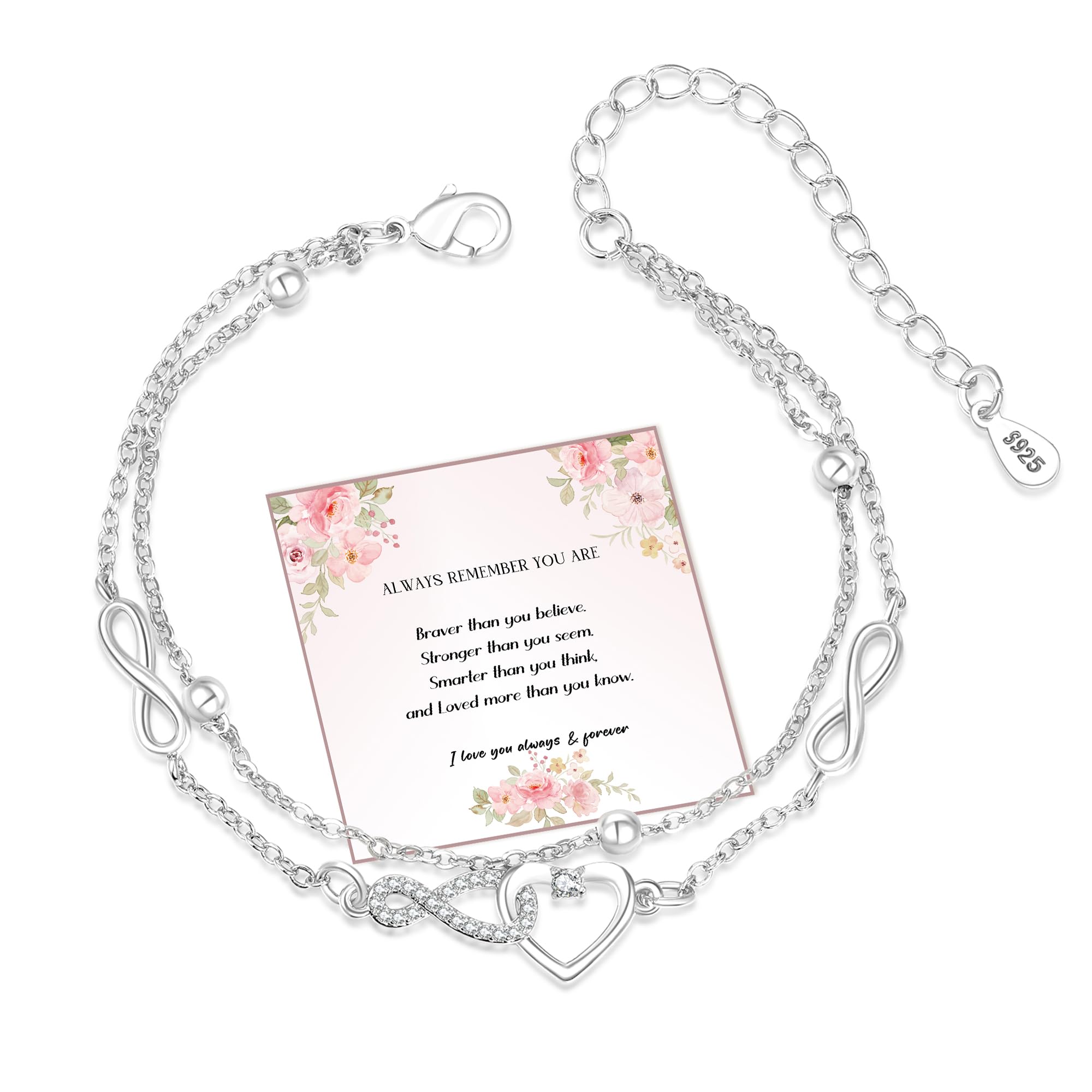 EXGOXBracelets for Women Infinity Bracelet for Women Silver Bracelets for Women A Little Love Heart Adjustable Ladies Bracelets Sterling Silver Infinity Bracelets Gifts for WomenRecycled Claim Standard 100