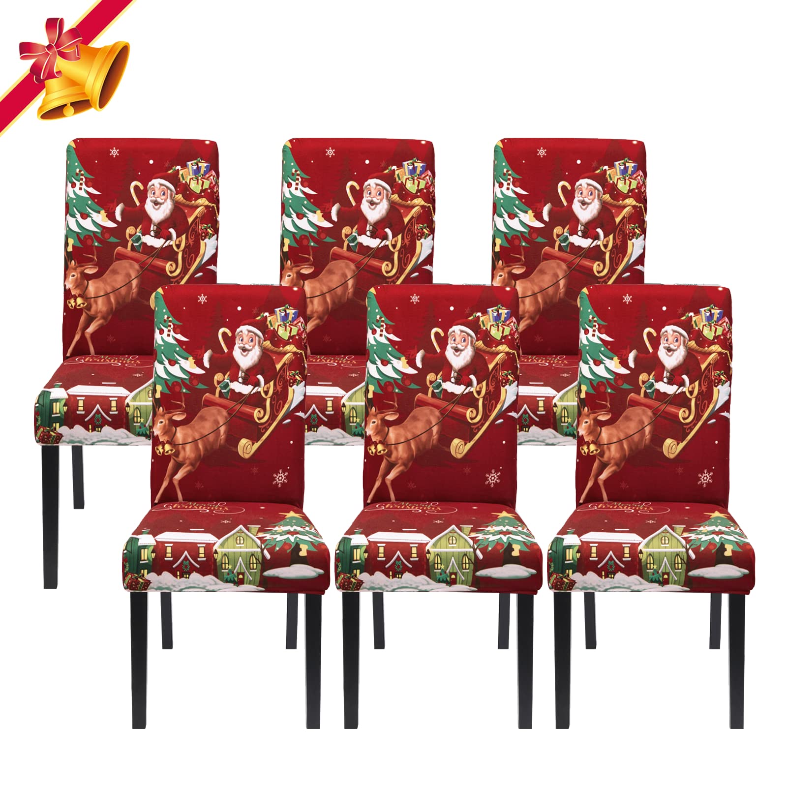 Jaotto Coprisedie Natalizie 6 Pezzi Coprisedia Elasticizzati con Schienale Fodere Coprisedie Universale per Sala da Pranzo Cucina Natale Coprisedia Lavabile Coperture per Sedie,Vino/Natale