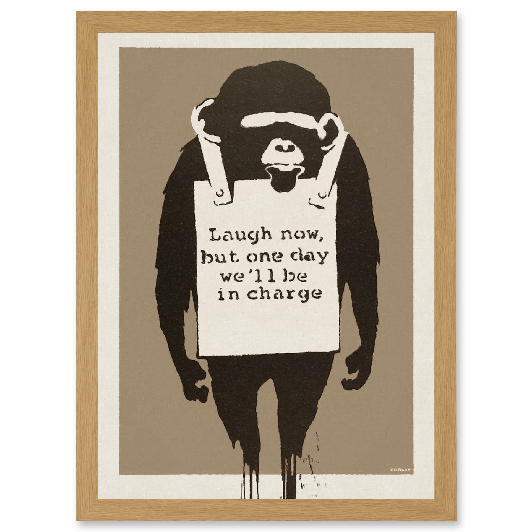 Artery8 Banksy Laugh Now Graffiti Street Mural Ape Artwork Framed Wall Art Print A4