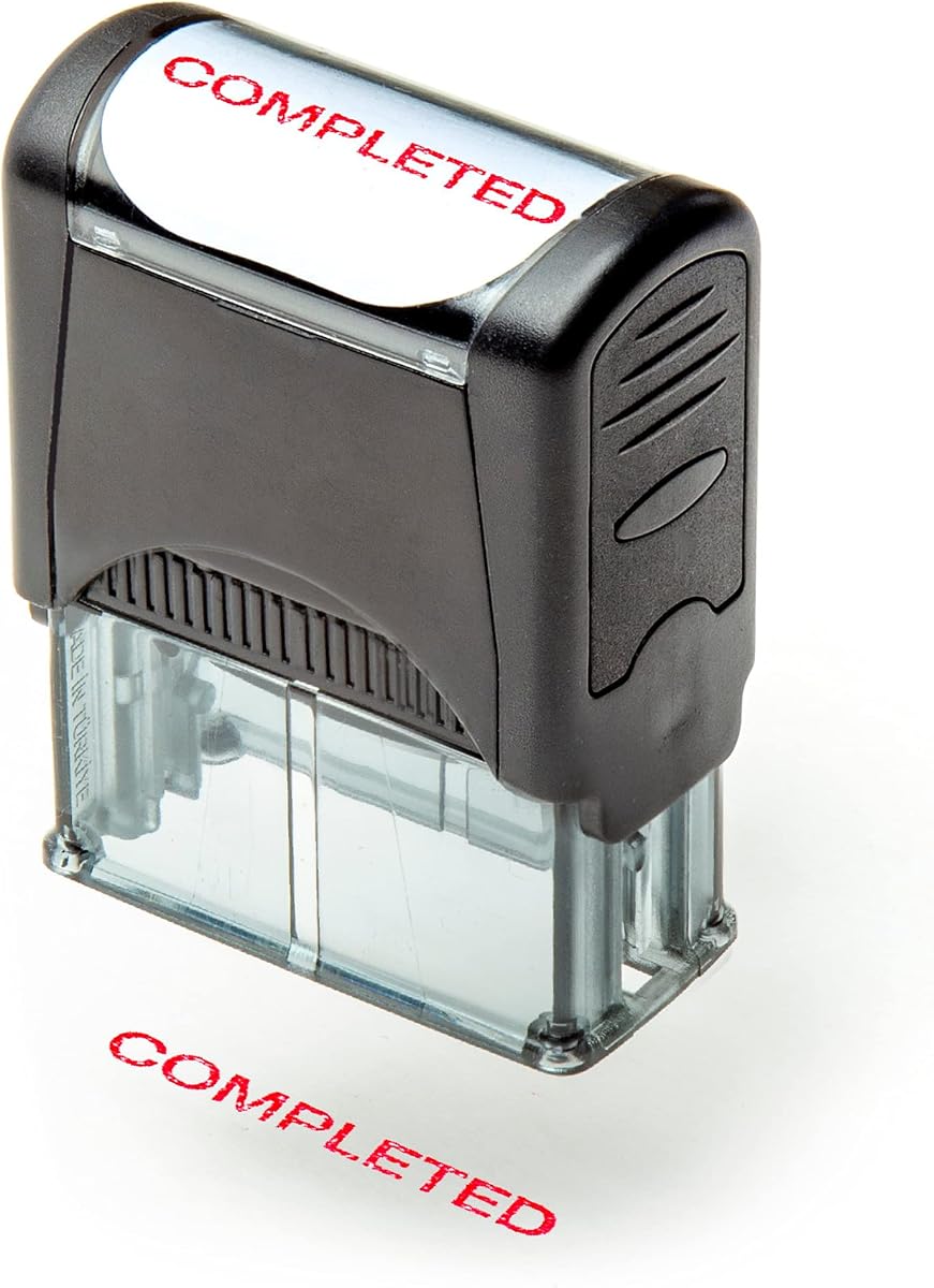 Self Inking Rubber Stamp, Refillable Red Ink Preinstalled - 1.4" x 0.51" X (35 x 8mm) (Completed)