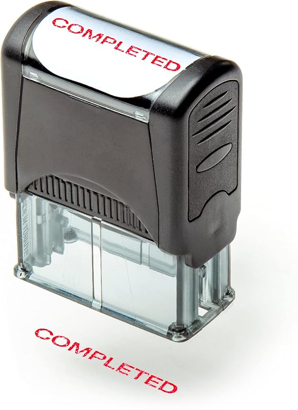 Self Inking Rubber Stamp, Refillable Red Ink Preinstalled - 1.4" x 0.51" X (35 x 8mm) (Completed)