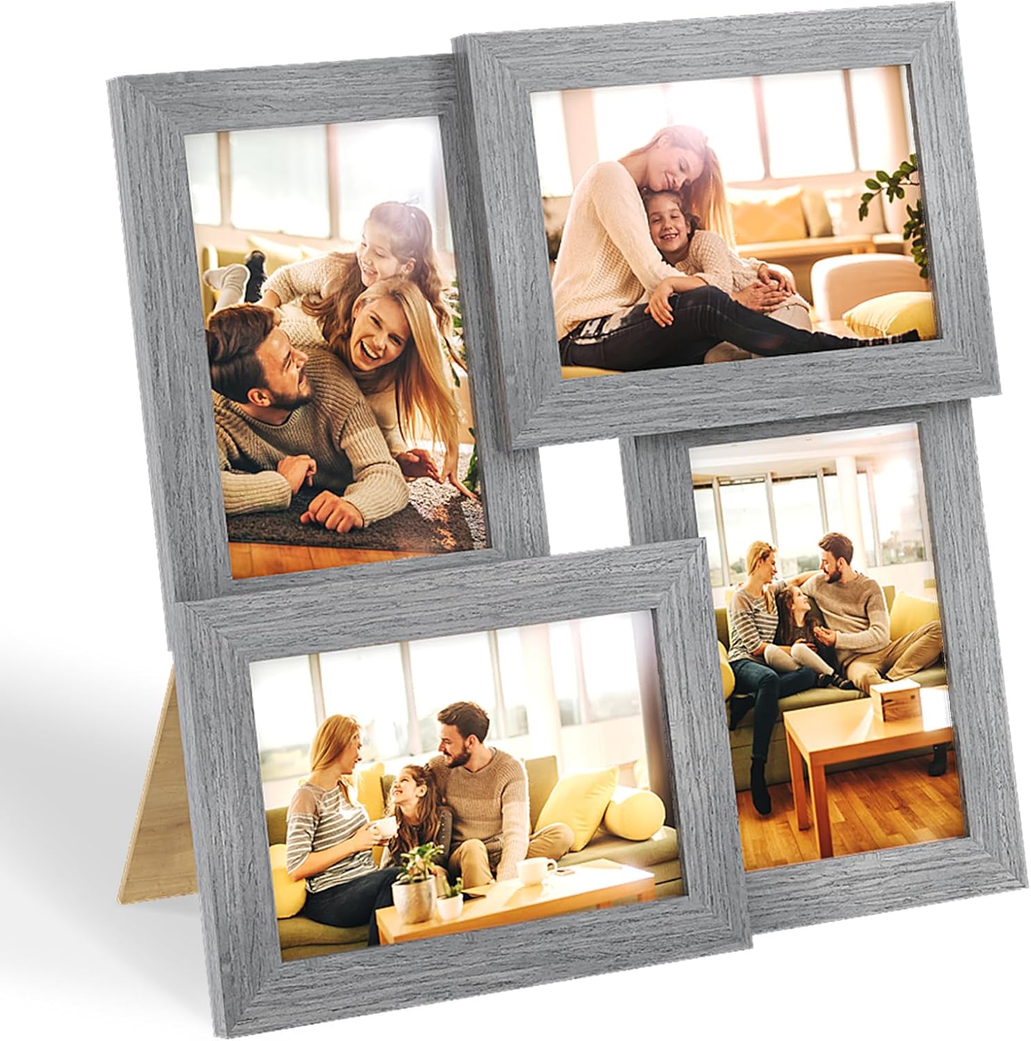 Egofine 4x6 Collage Picture Frames, Made of Solid Wood, Family Picture Frame Display Four 4x6 Photos, Covered by Plexiglass for Wall Hanging and Tabletop, Black
