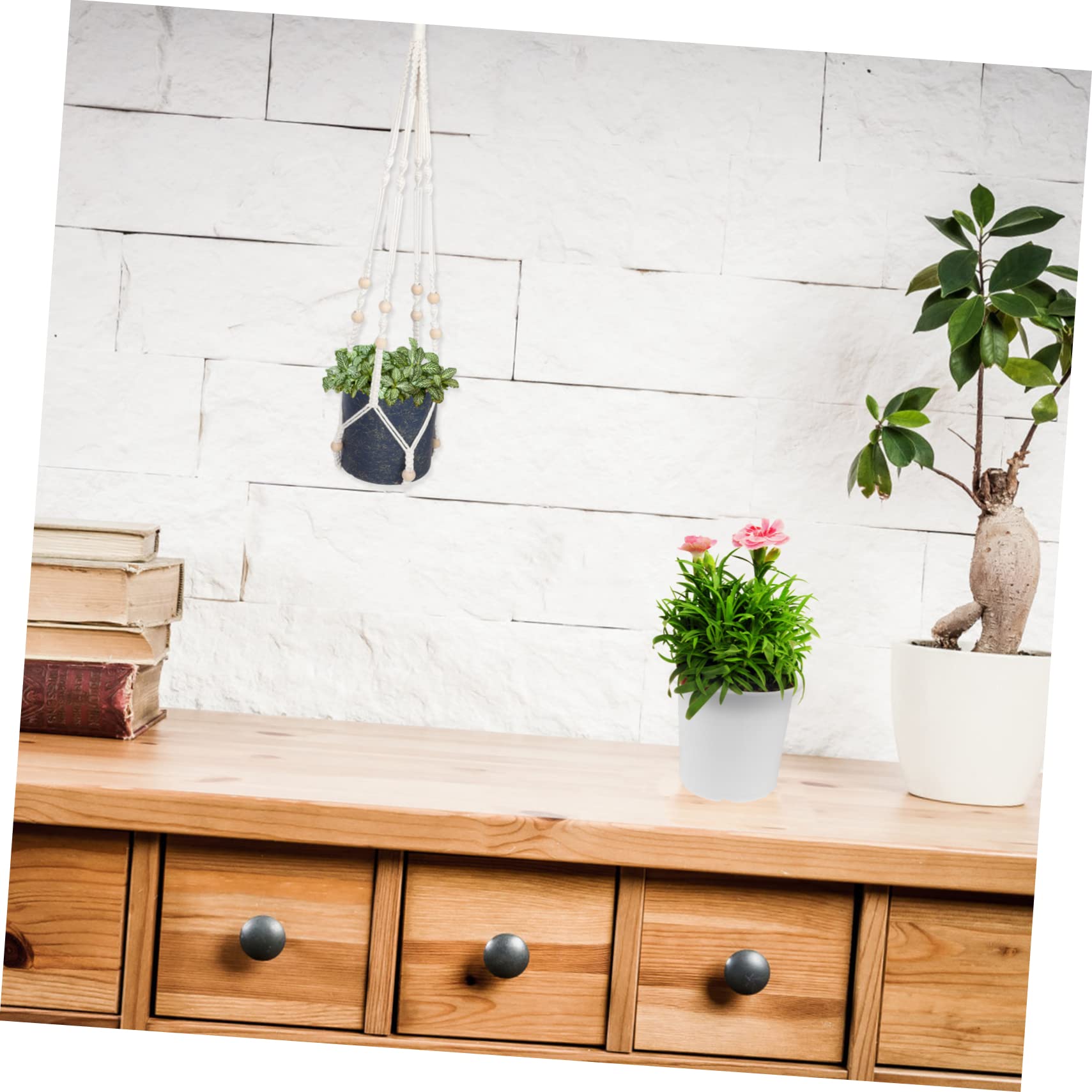 YARNOW Lot De 4 Suspensions pour Plantes en Coton Tissé Filet De Suspension pour Plantes en Soie Décoration Murale Peu Encombrante