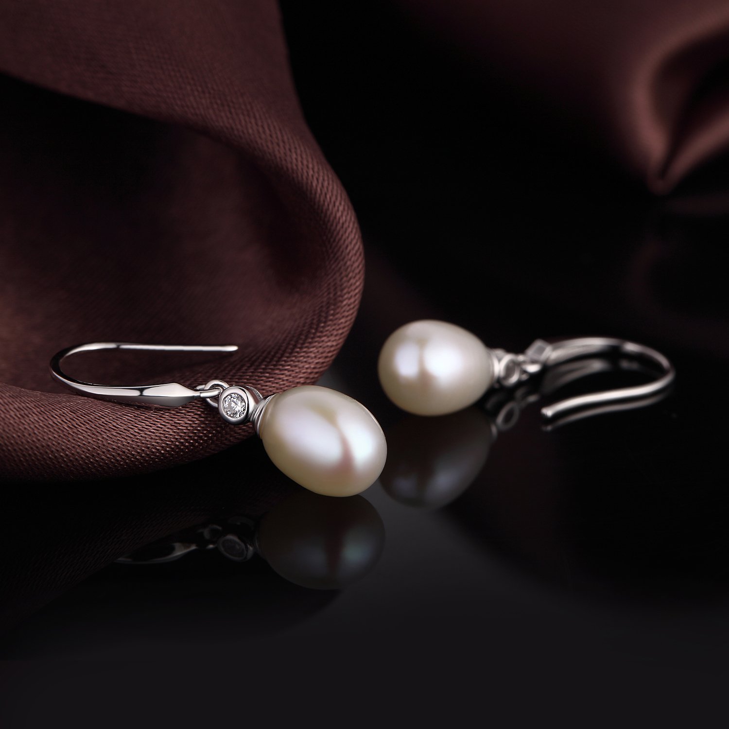 Perlenohrringe 925 Sterling Silber Perlen Hängende Ohrringe Perle Ohrhänger Schmuck Geschenke für Damen Braut Hochzeit Oval Rund 8 mm
