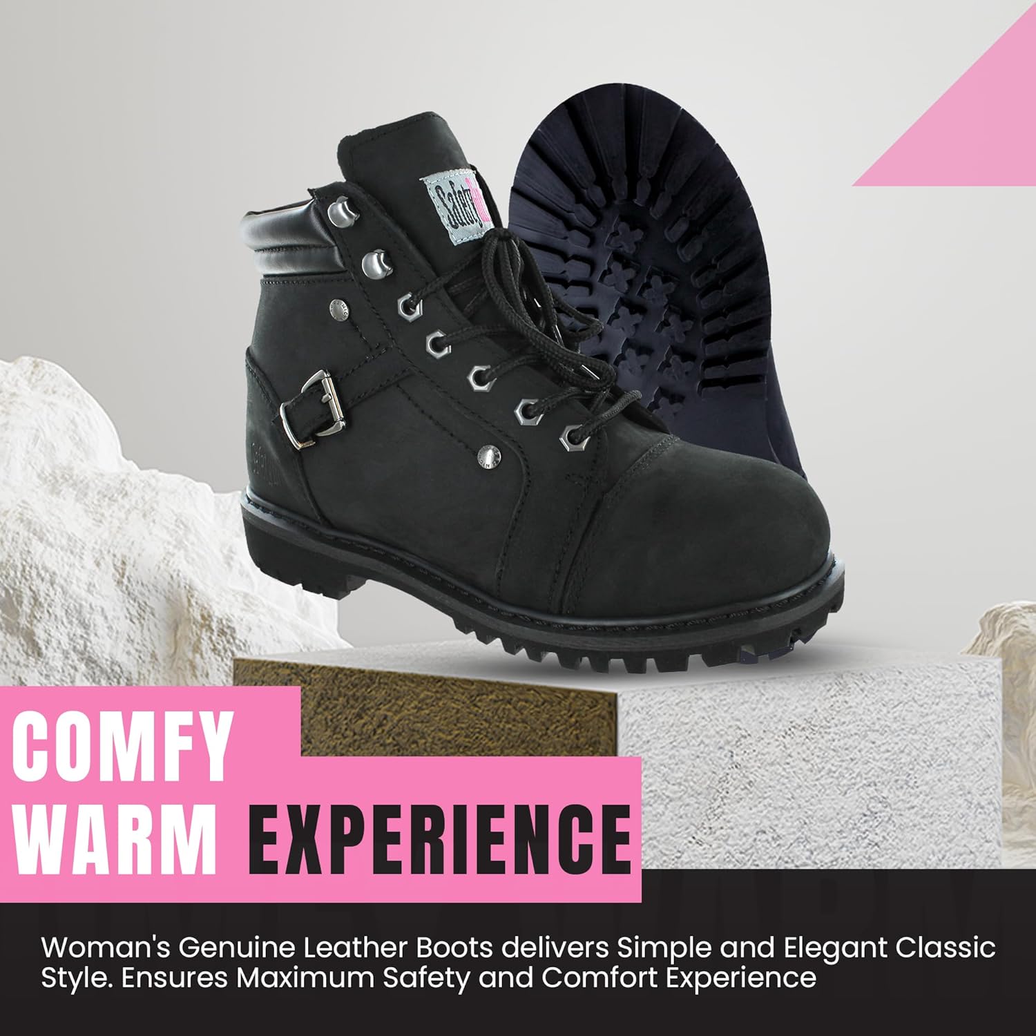 Safety Girl Steel Toe Boots for Women - Black - 9.5M| Waterproof Women's Fusion Work Boots | Leather Work Boots | Rugged Goodyear Welt Construction | Oil Resistant Outsoles & Cushioned Insoles - Image 4