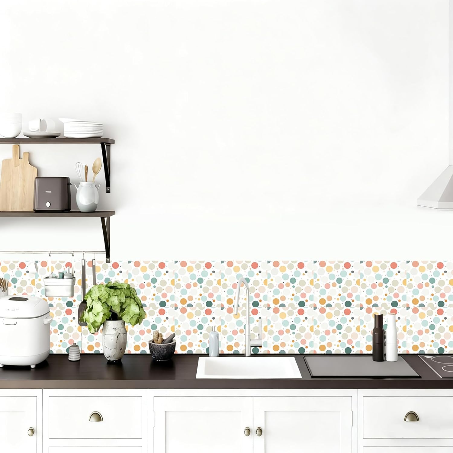 10 Pcs 12x12 Inch Peel and Stick Floor Tiles - Soft Pastel Polka Dot Pattern Removable Self Adhesive DIY Vinyl Flooring Stickers for Kitchen Bathroom Living Room Entryway Home Decor