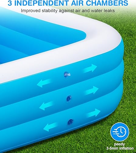 Miniatura 6 de Piscina inflable grande de 145 x 74 x 22 pulgadas con parche de reparación, piscina familiar de gran tamaño para patio trasero al aire libre (145 x