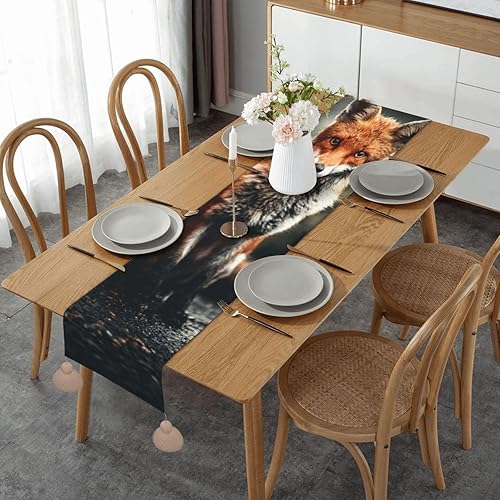 Camino de mesa navideño de zorro sentado en el suelo, decoración de mesa de comedor, decoración de Navidad, decoración de interiores del hogar,