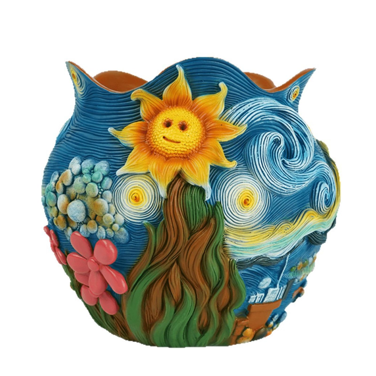 Pot de fleurs en résine d'art peint à la main, décoration haut de gamme Gogh
