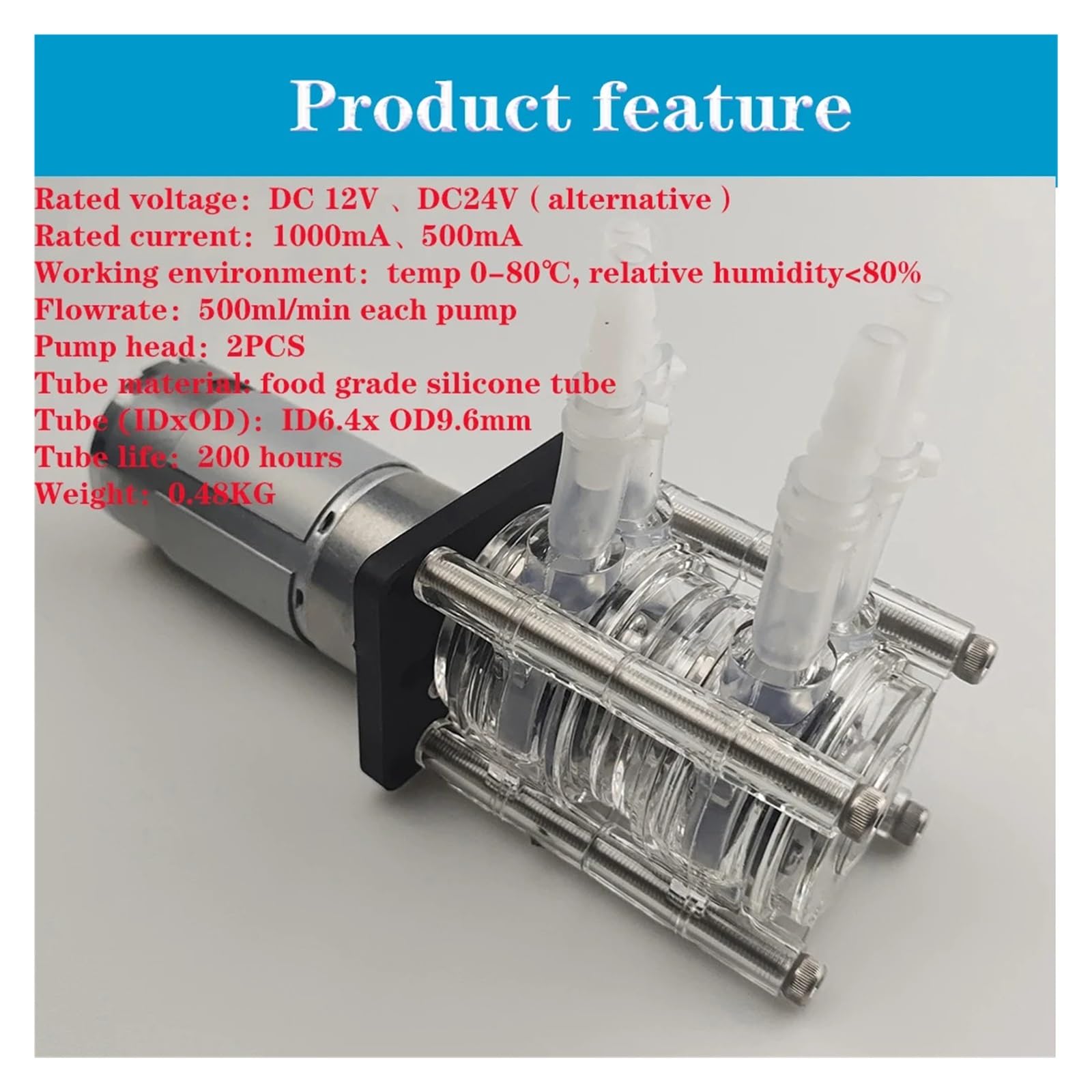Industrielle Schlauchpumpe, Peristaltische Pumpe, Wasser, Dosierung, Doppelkopf, 12 V 24 DC, Hoher Durchfluss Für Laboranalyse-Aquarien,für Labor(24v)