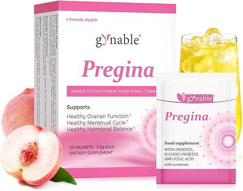 Gynable Pregina Myo-Inositol & D-Chiro Inositol Suplemento para mujeres, salud ovárica para SOP y fertilidad, ácido fólico patentado, equilibrio
