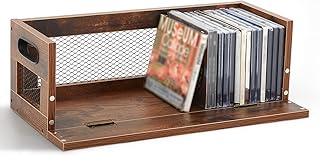 Jetec 1 Set Retro Cd Storage Box Holder Shelf Metal & Wooden Display Racks with Carrying Handles, Cassette Tape Organizer Shelf for Movie Cases, Dvds, Each Set Can Store up to 36 Pcs Cds