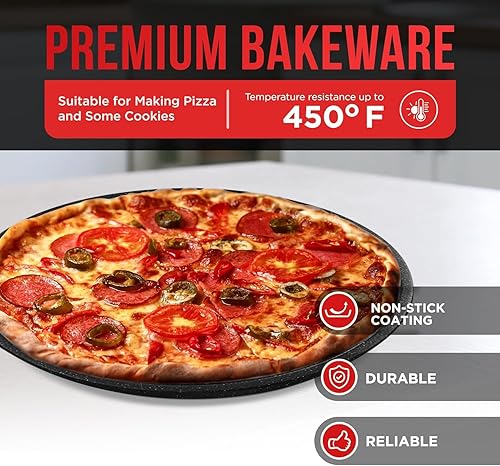 Vista 18 de BAKKENMASTER Bakken Swiss Pizza - Juego de 3 bandejas para pizza, revestimiento de cerámica gris, antiadherentes, redondas de acero, aptas