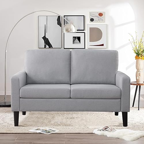 BEEY Sofá biplaza moderno, sofá biplaza pequeño de 53 pulgadas para espacios pequeños, sofá de 2 plazas de tela de lino para sala de estar y