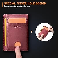 Vista 168 de Buffway - Billetera delgada minimalista de cuero con protección RFID para hombre y mujer Café Lichee