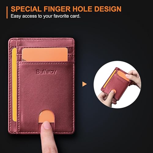 Miniatura 168 de Buffway - Billetera delgada minimalista de cuero con protección RFID para hombre y mujer Café Lichee