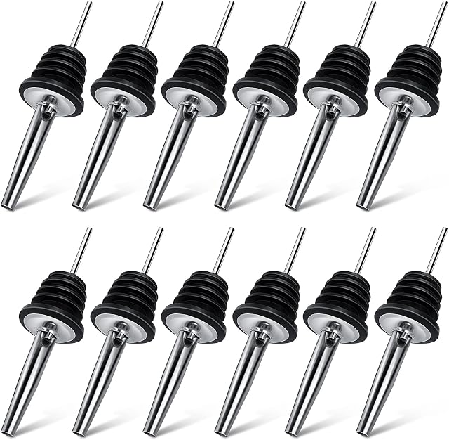 Abeillo 12Pcs Bottle Speed Pourers for Spirits, Stainless Steel Liquor Spirits Pourer Bar Accessories Bottle Dispenser for Wine Spirits Alcohol Olive Oil Syrup Vinegar Bottles