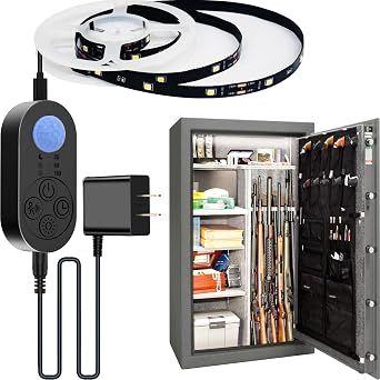 Motion Sensor Gun Safe Light with Self-Adhesive Tape with Hooks for Gun Safe with Carpet Interior Cold White 6000K 3.28FT Light Strip, Power Adapter 3.28FT Cable
