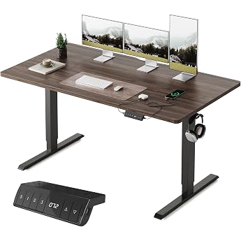 FEZIBO Electric Height-Adjustable Desk with USB-A/Type-C, Width 55.1 inches 140 cm, Depth 27.6 inches 70 cm, Standing Desk, Height-Adjustable Desk, Automatic Height-Adjustable Desk, Height Memory