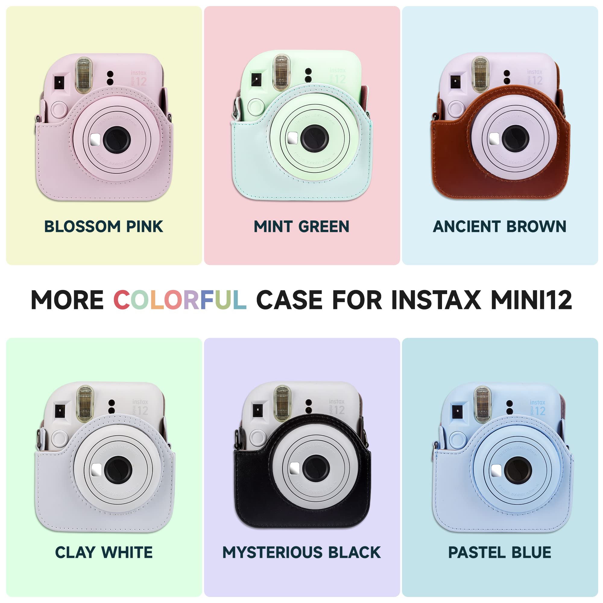 Akcesoria do aparatów natychmiastowych do Instax Mini 12, torba na aparat Instax Mini 12 z 64 kieszeniami, album fotograficzny i filtr kolorowy/ramka na zdjęcia/ramka dekoracyjna / naklejka