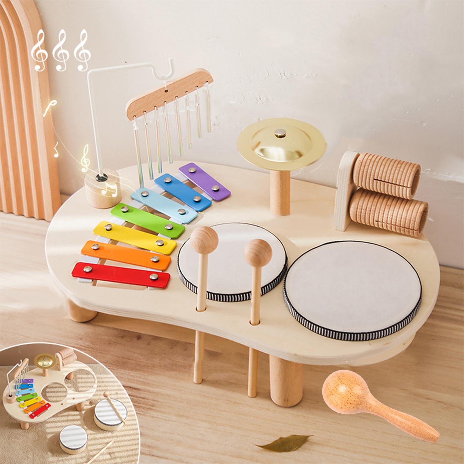 Tamburello Xilofono Giocattolo, Batteria per Bambini, Giocattolo Educativo Musicale, 5 in 1, Allenamento delle capacità Motorie