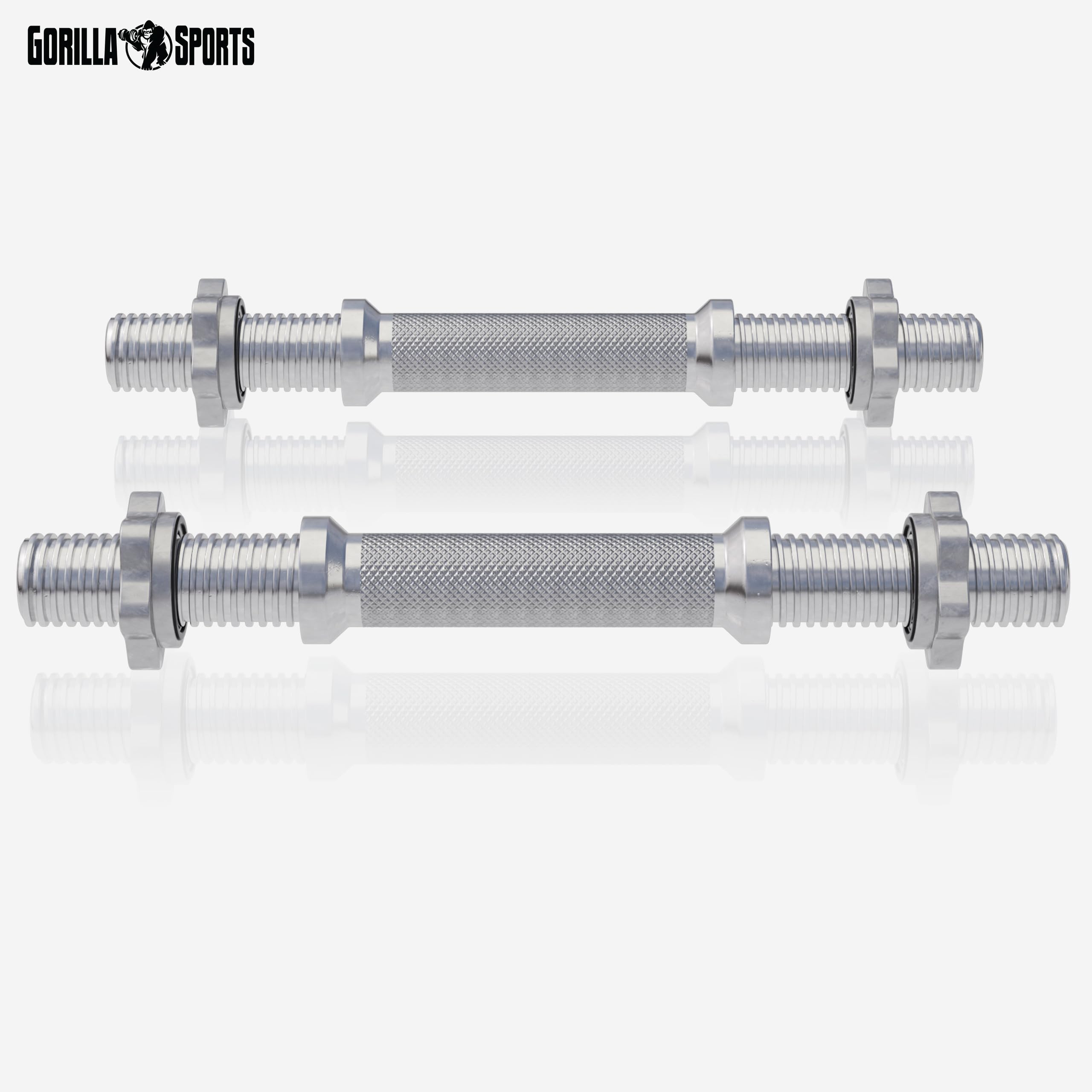 GORILLA SPORTS® Kurzhantelstangen - 2er Set, Länge 35cm, Ø 30mm, mit 4 Sternverschlüsse, Griff gerändelt, Verchromt, Silber oder Schwarz - Hantelstangen, Kurzhantel, Hantelgriffe