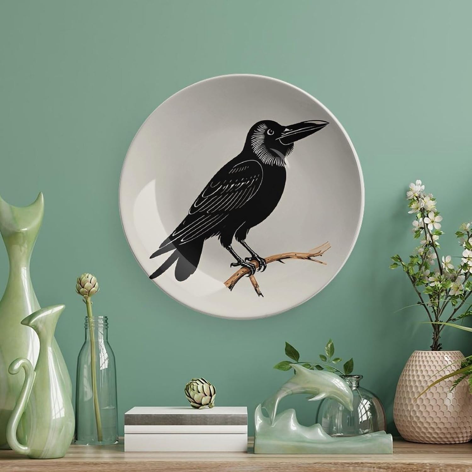 Vintage Aesthetic Raven Illustration Ceramic Decorative Plate, Bone China Plates image 5
