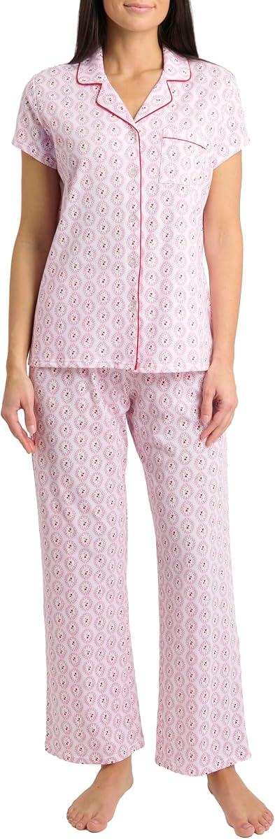 Laura Ashley Pijama para mujer de 2 piezas de mezcla de algodón con cuello de muesca y botones