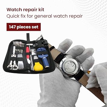 Gadgetime USA Watch Repair Kit (147 Pieces) - Professional Service Set with Carry Case & User Manual - Battery, Band, Strap, Link Pin, Spring Bar, Back Remover & Replacement