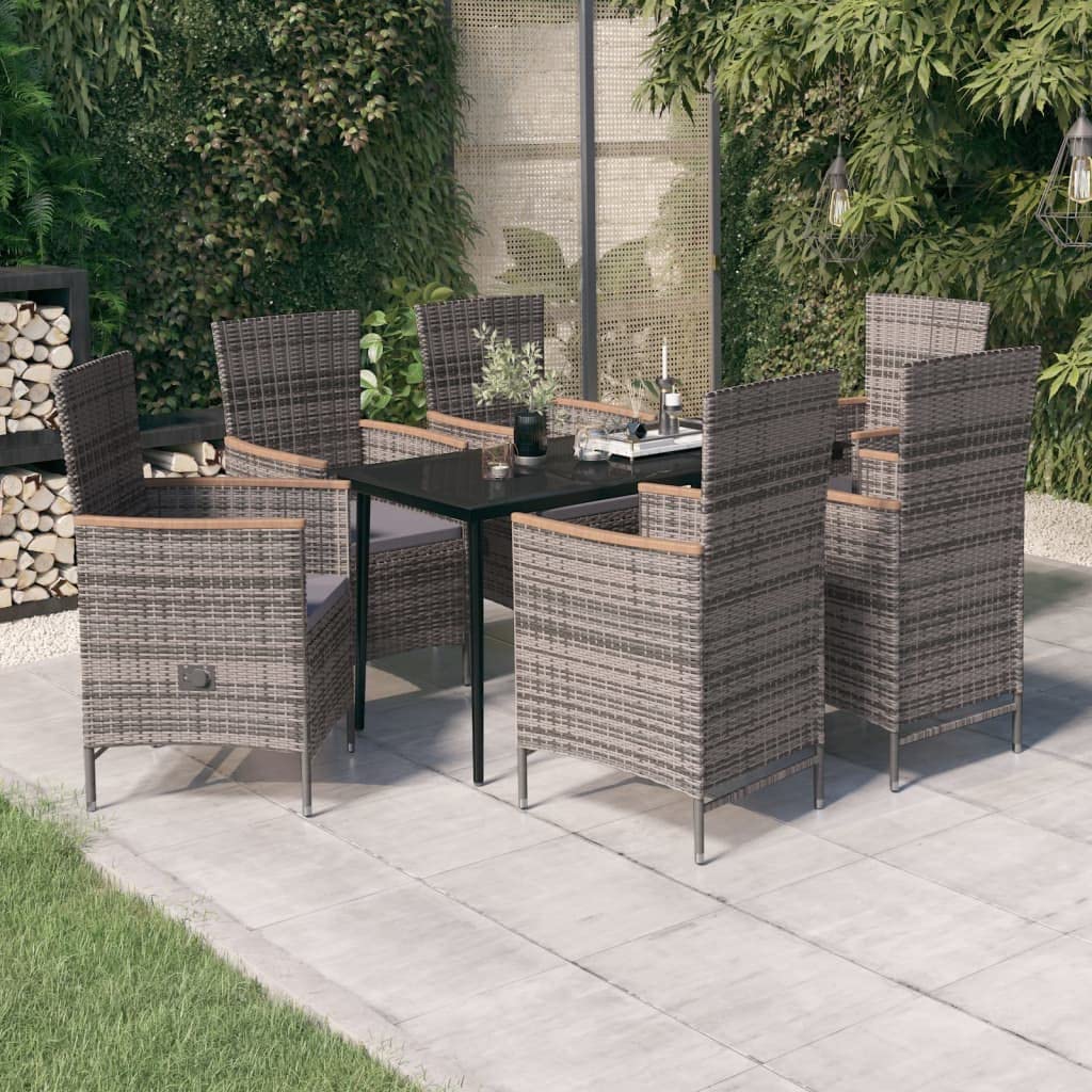 Juego de muebles de jardín con cojines grises, mesa de comedor para exteriores para patio y jardín, juego de muebles de jardín con cojines de fácil cuidado y sillas ajustables