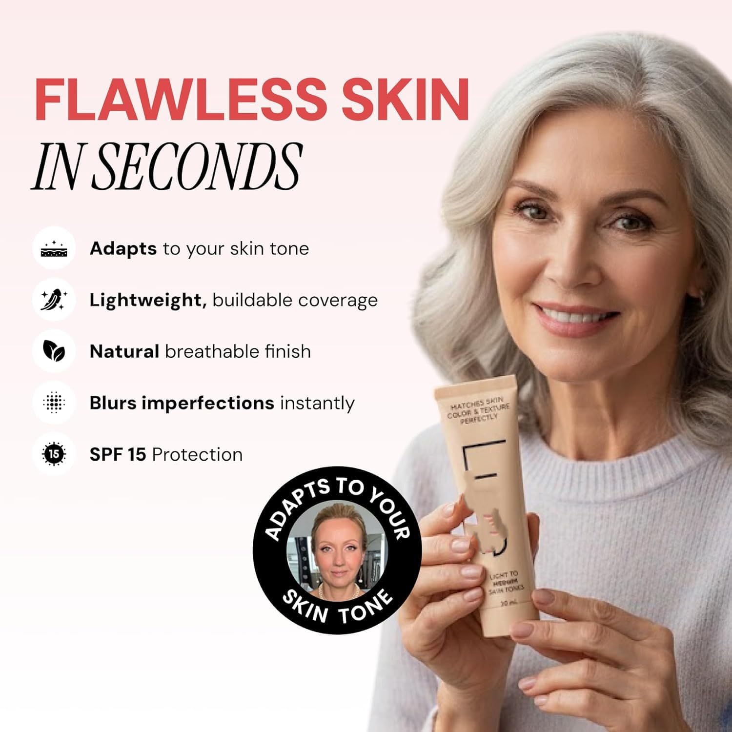 Self-Adjusting Foundation | Ideal For Fair Through Medium Tones | Luxe Research Lab(Light) — view 3