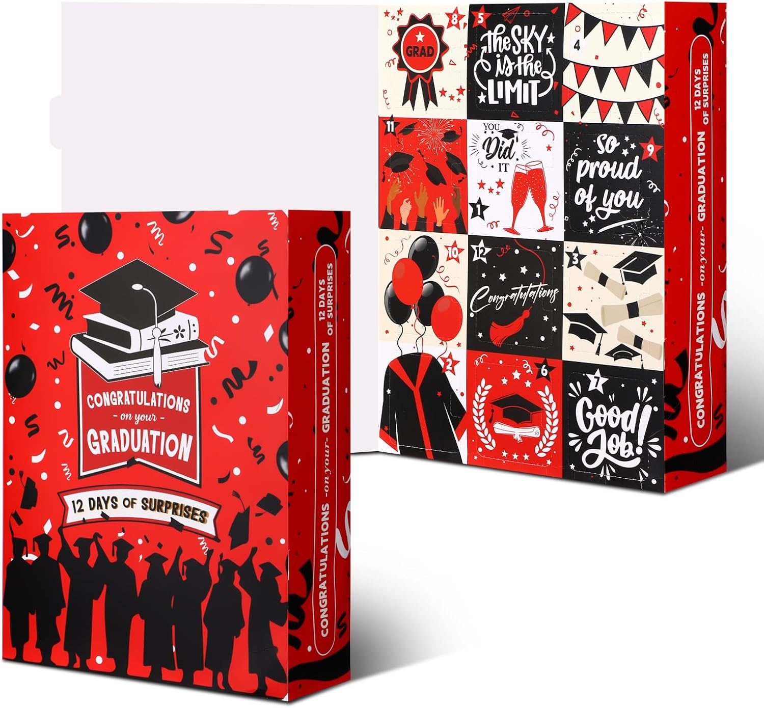 Glenmal Graduation Countdown Calendar Gift Box 12 Days 2026 Graduation Gift Box with Filling Raffia Large Inner Boxes Fill It Yourself Empty Boxes for Graduates Her Him High School College(Red)