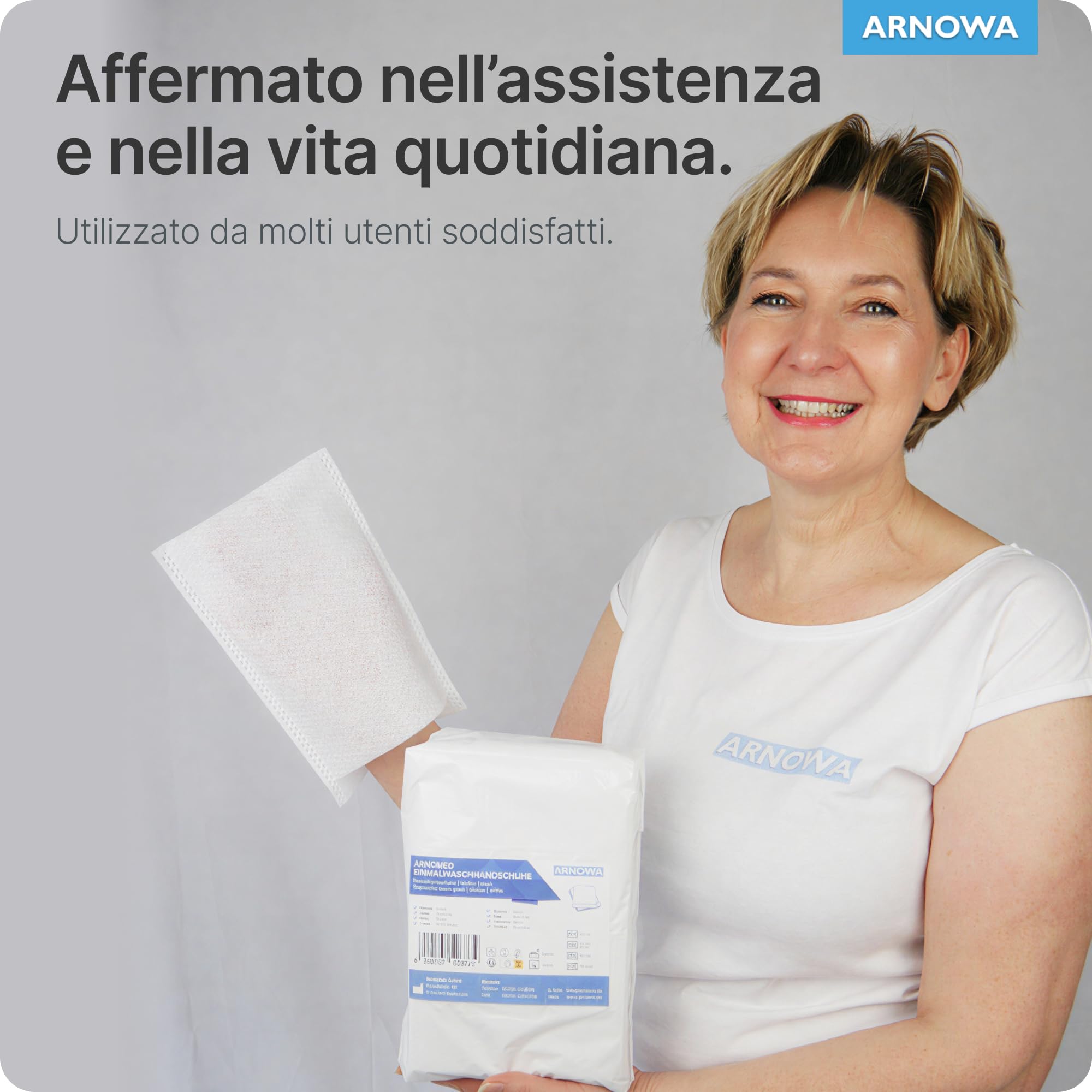 50x ARNOMED® Manopole Monouso non Saponate [IDEALE PER LA PELLE SENSIBILE] Manopole Monouso per lavare anziani, neonati e bambini 60g/m², Manopole per Lavare Anziani Certificazione Dermatest