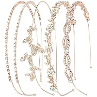 Vista 9 de Wecoe Paquete de 4 diademas de diamantes de imitación para mujeres y niñas, diadema de flores para boda, despedida de soltera, fiesta, baile