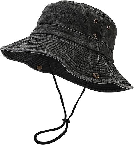 Miniatura 8 de Unisex Cotton Boonie Hat Summer Outdoor Packable Fishing Bucket Hat Beach Sun Hat with String for Women Men