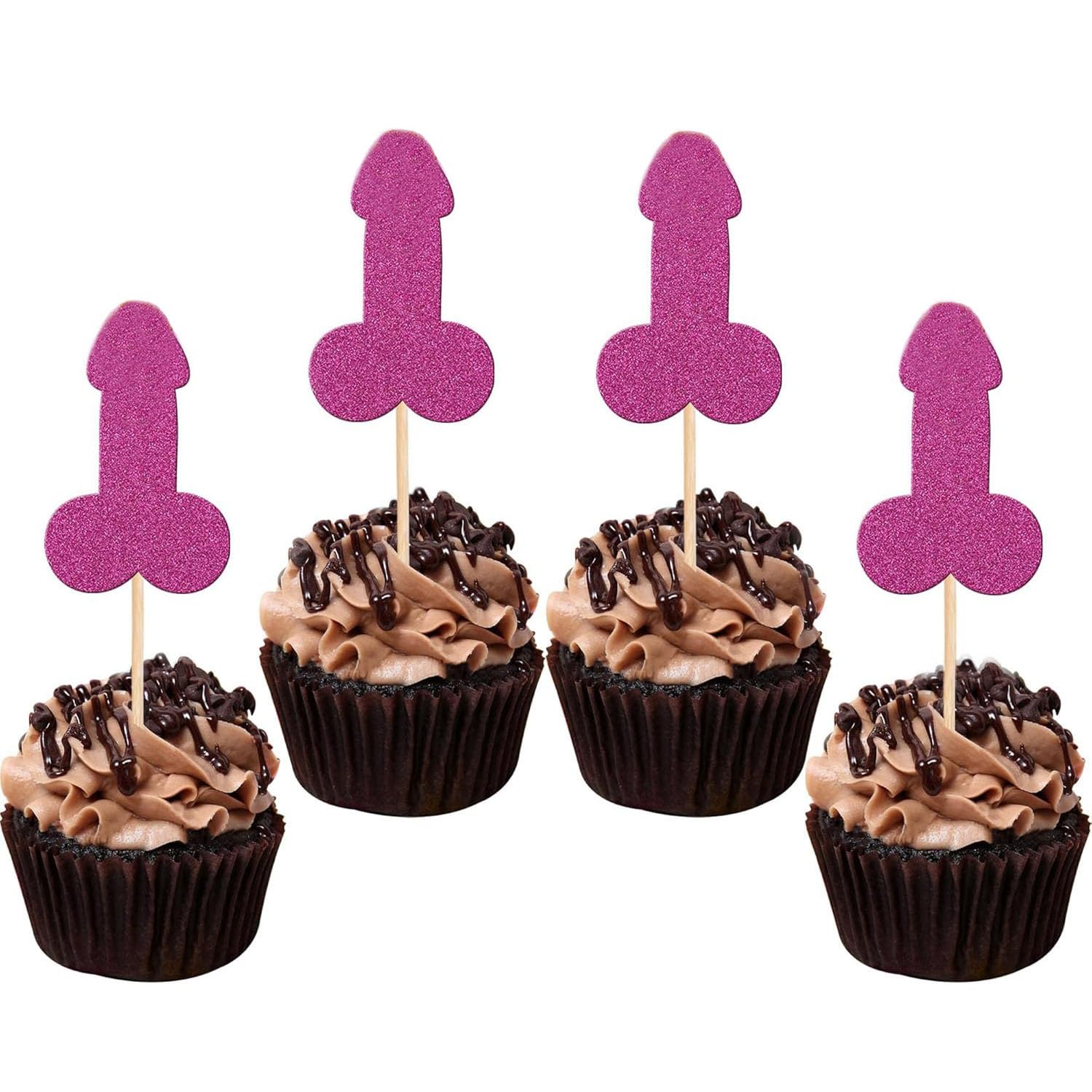 12 Pcs Prank Bachelorette Party Cake Cupcake Topper Decoration Gender Glitter Pick for Hen Bridal Shower Engagement Supplier Favor Game Tool Decor Set Y17