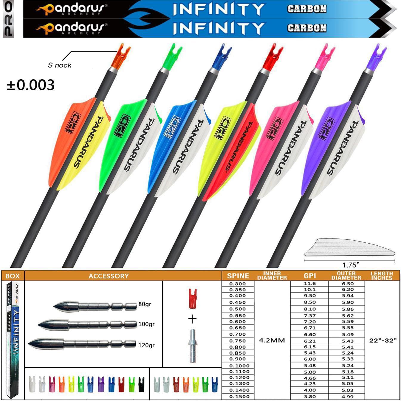 31" Flèche en Carbone Pur pour compétition Spine 200~1500 Flèches de Chasse ± 0,003" ID4,2 mm pour Arc Classique et Arc à poulies 12 pcs