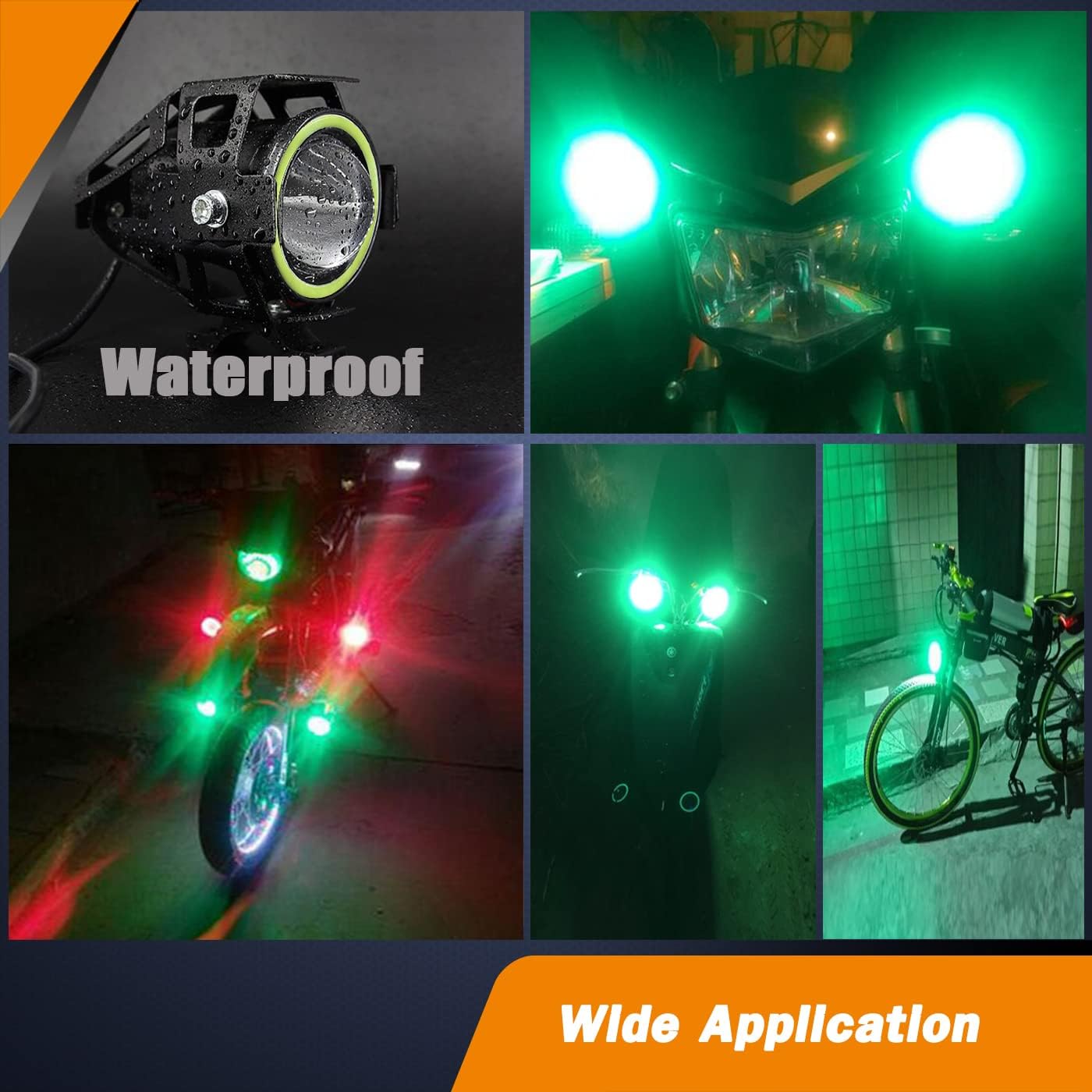 Motorcycle Headlight U7 LED Fog Lights Spotlight Daytime Running Lights with Green Angel Eyes Halo Ring and ON/Off Toggle Switch 2-Sets