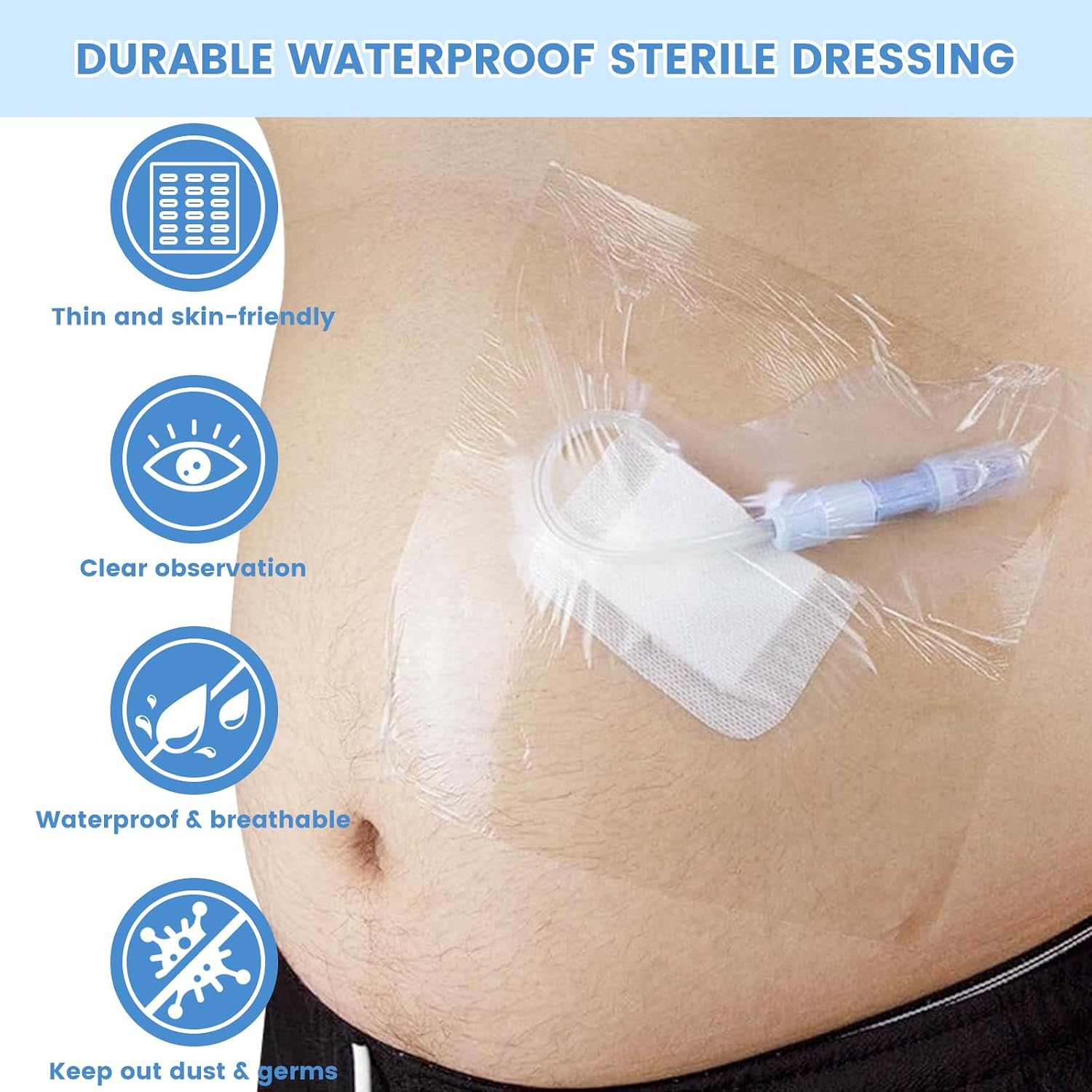 Waterproof Shower Protector for Dialysis Catheter & Chemo Ports | 10x12 Inch Clear Adhesive Cover | Pack of 25 | Transparent Film for PD, PICC Line, Feeding Tube, Surgical Incisions