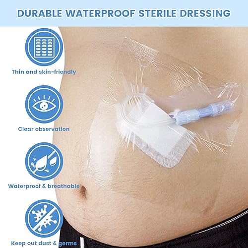 Miniatura 5 de Protector de ducha impermeable para catéter de diálisis y puertos de quimioterapia Cubierta adhesiva transparente de 4 x 4 pulgadas Paquete