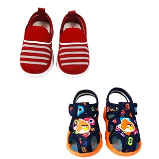 Coolz Kids Chu-Chu Sound Musical Sandals and Shoes Combo (2 Pairs) for Baby Boys and Girls (Red and Navy Blue, UK Footwear Size System, Toddler, Age, Medium, 18 Months)