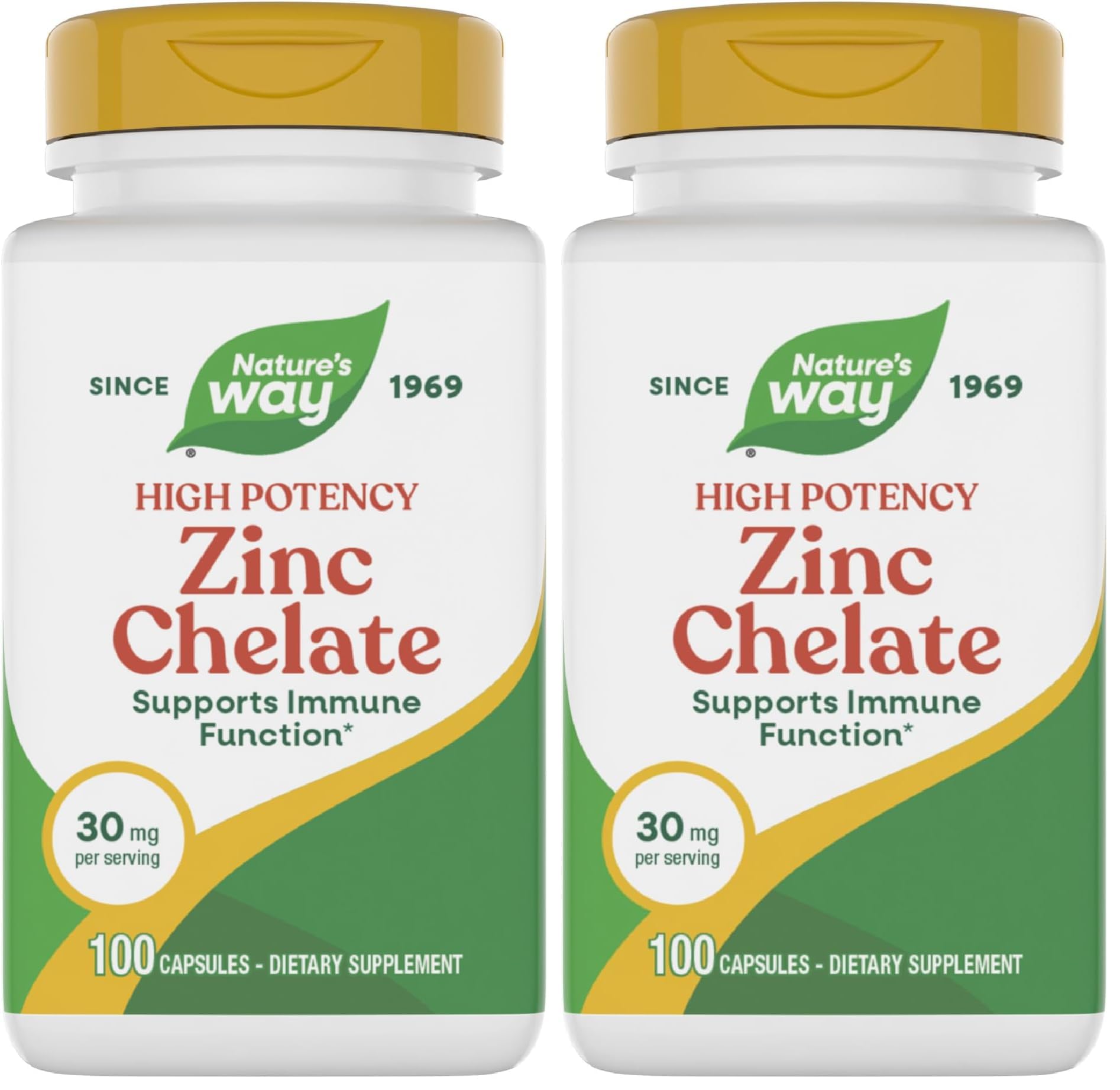 Nature's Way Zinc Chelate, Supports Immune Function*, 30 mg per Serving, 100 Capsules (Packaging May Vary) (Pack of 2) Unflavored 100 Count (Pack of 2)