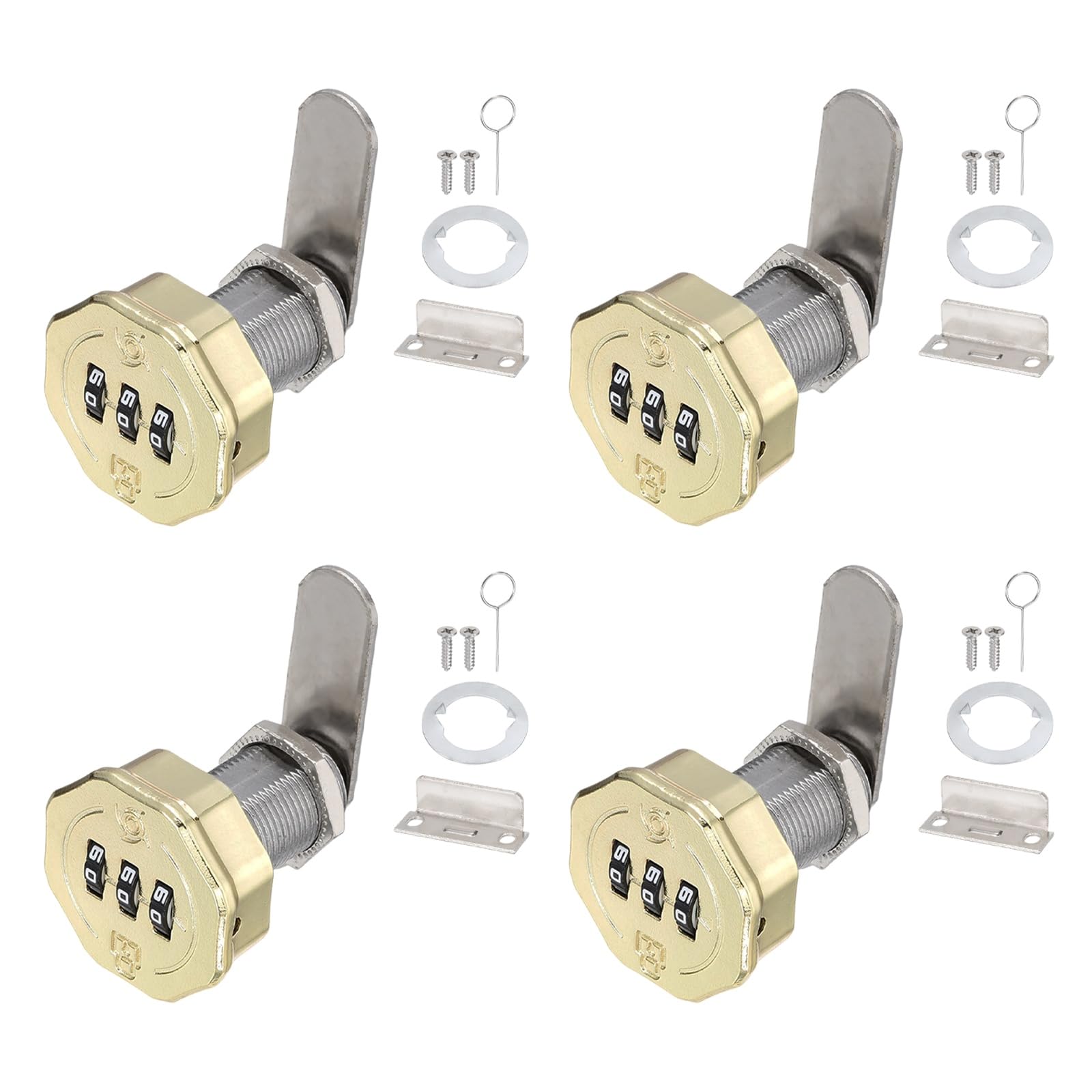 PATIKIL Lot de 4 serrures à came à combinaison en métal sans clé à 3 chiffres avec cylindre de 2,5 cm pour portes d'armoire, tiroir, boîte aux lettres, doré