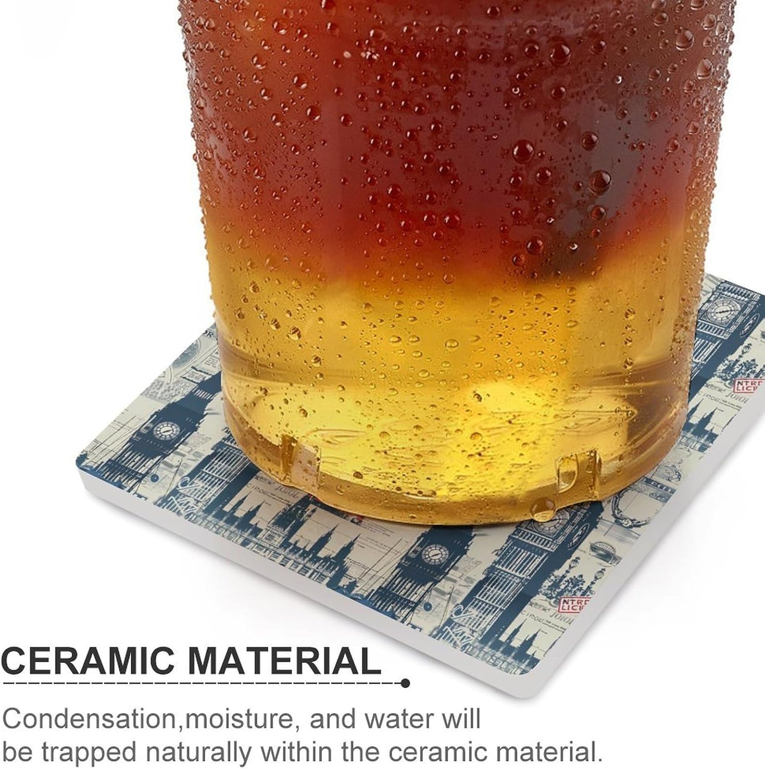 Theme of UK and London British Flag Coaster for Drinks Square Ceramic Table Coasters Stone Mat Crafts 4PCS Home Kitchen Decor