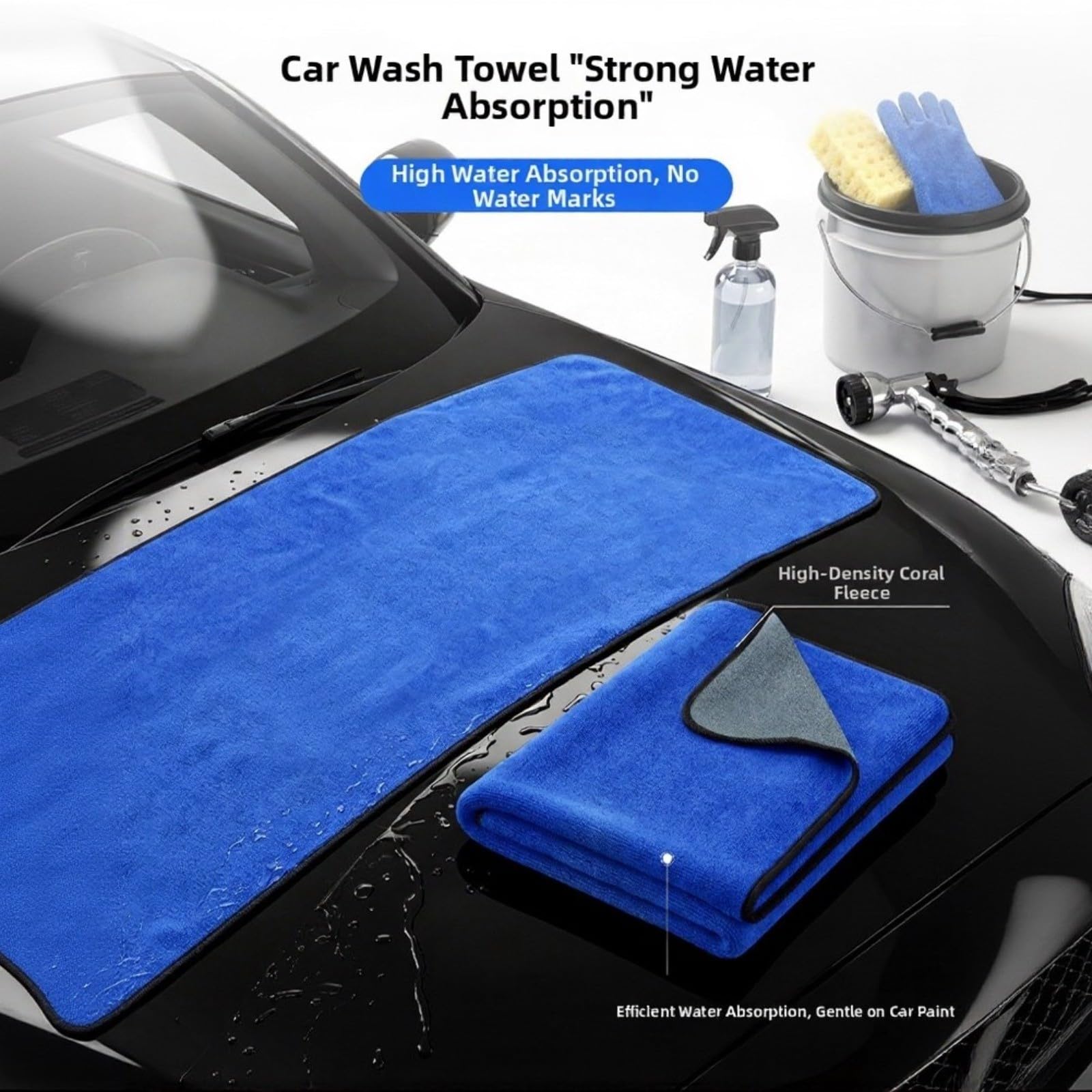2 panni per lavaggio auto, 60 x 160 cm, in tessuto non tessuto corallo, altamente assorbenti, antigraffio, per carrozzeria, vetri, cura della pelle, blu e viola