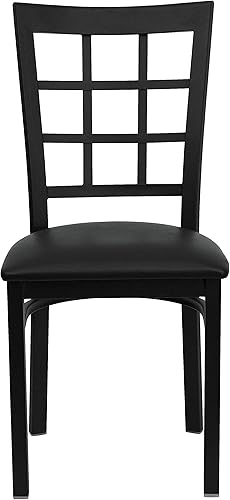Vista 6 de Flash Furniture HERCULES Series Silla de restaurante de metal con ventana trasera negra - Asiento de vinilo negro Asiento de vinilo negro/marco