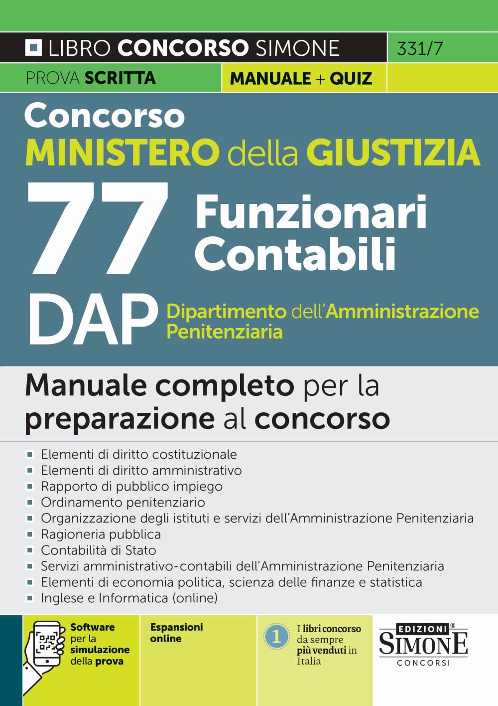 Concorso Ministero della Giustizia 77 Funzionari Contabili DAP Dipartimento dell'Amministrazione Penitenziaria - Manuale completo per la preparazione al concorso