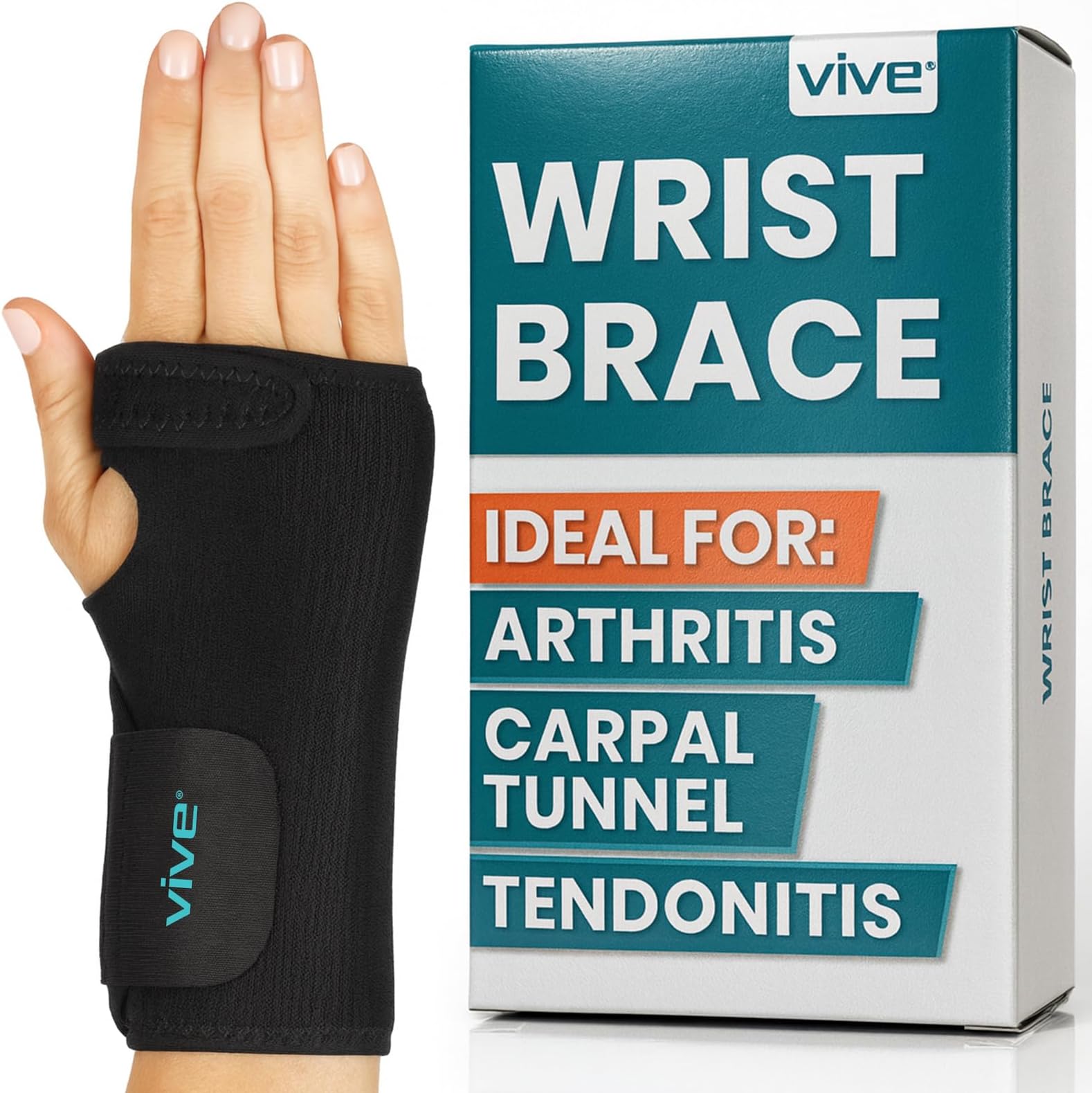 Wrist Brace - Carpal Tunnel Hand Compression Support Wrap for Men, Women, Tendinitis, Bowling, Sports Injuries Pain Relief - Removable Splint - Universal Ergonomic Fit (Black, Right)