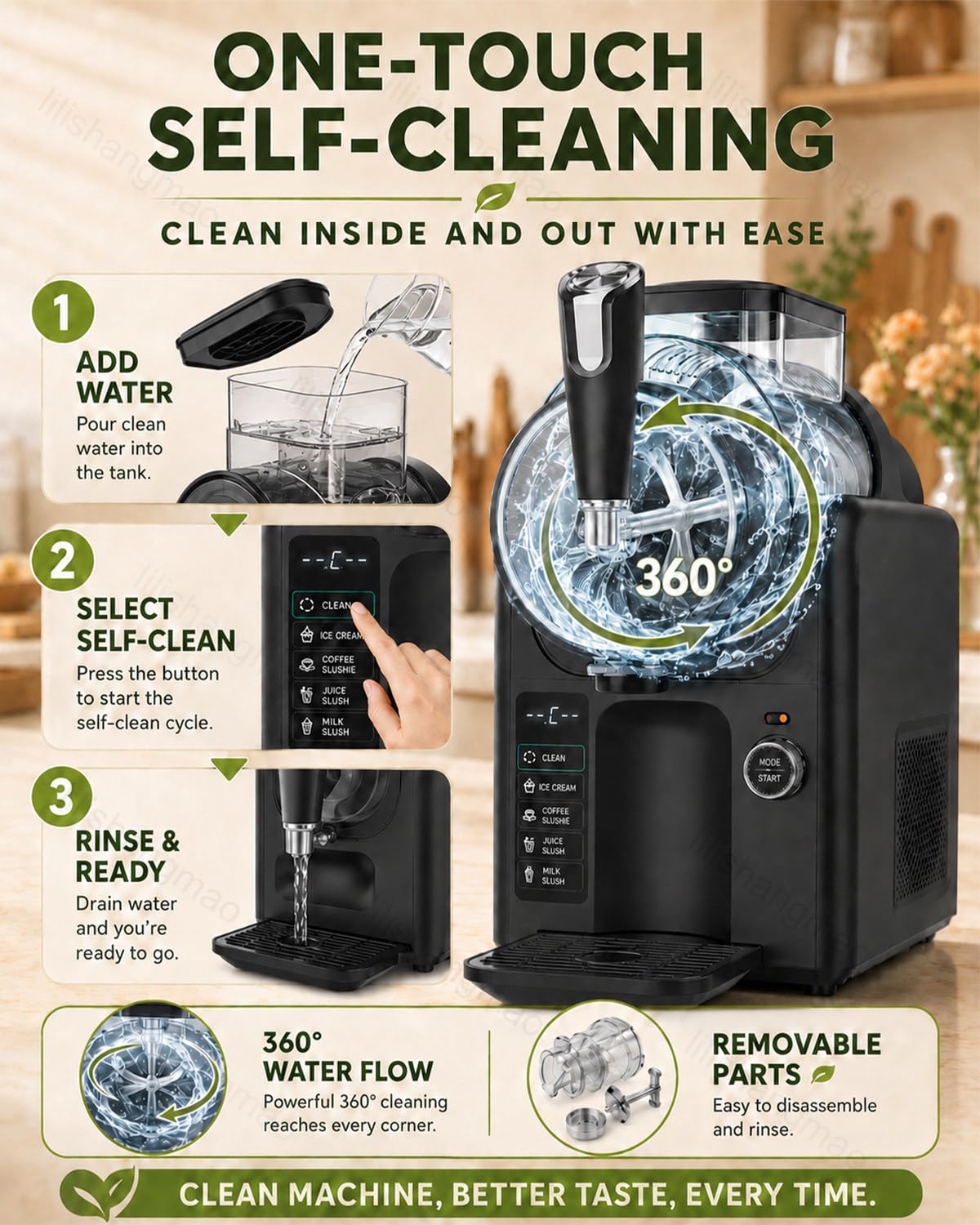 Máquina De Granizados Autolimpiante: Vierte El Líquido, Gira La Perilla Y Prepara Helado, Granizado, Batido, Frappé De Café Y Sorbete De Frutas. Máquina De Granizados De 2 litros Black