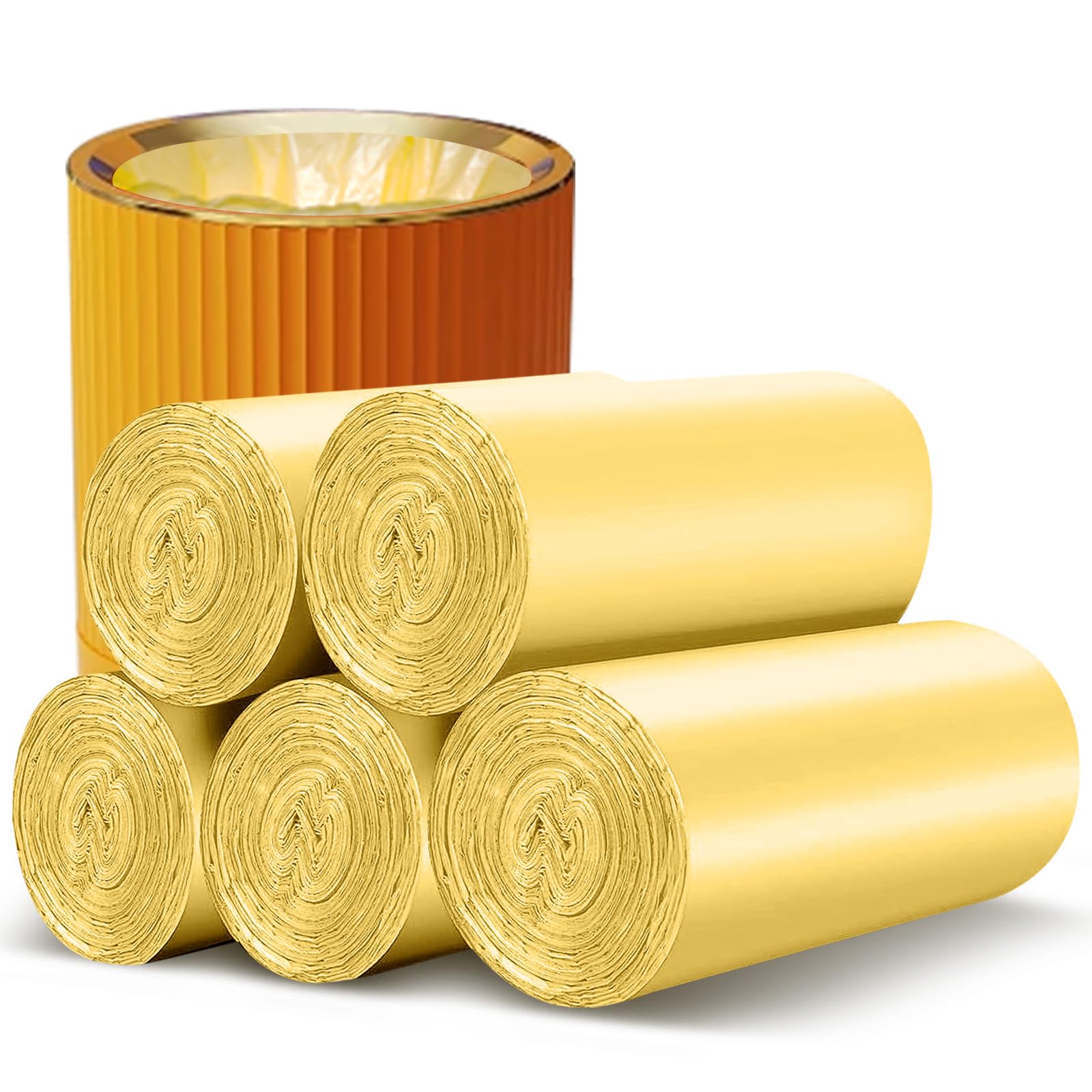 CanysoSmall Trash Bags, 2.6 Gallon Small Garbage Bags, Unscented Material Disposable Trash Bags for Kitchen Office Home Bedroom Garden Waste Bin, Fit 10 Liters, 5 Rolls 100 Count (Gold)